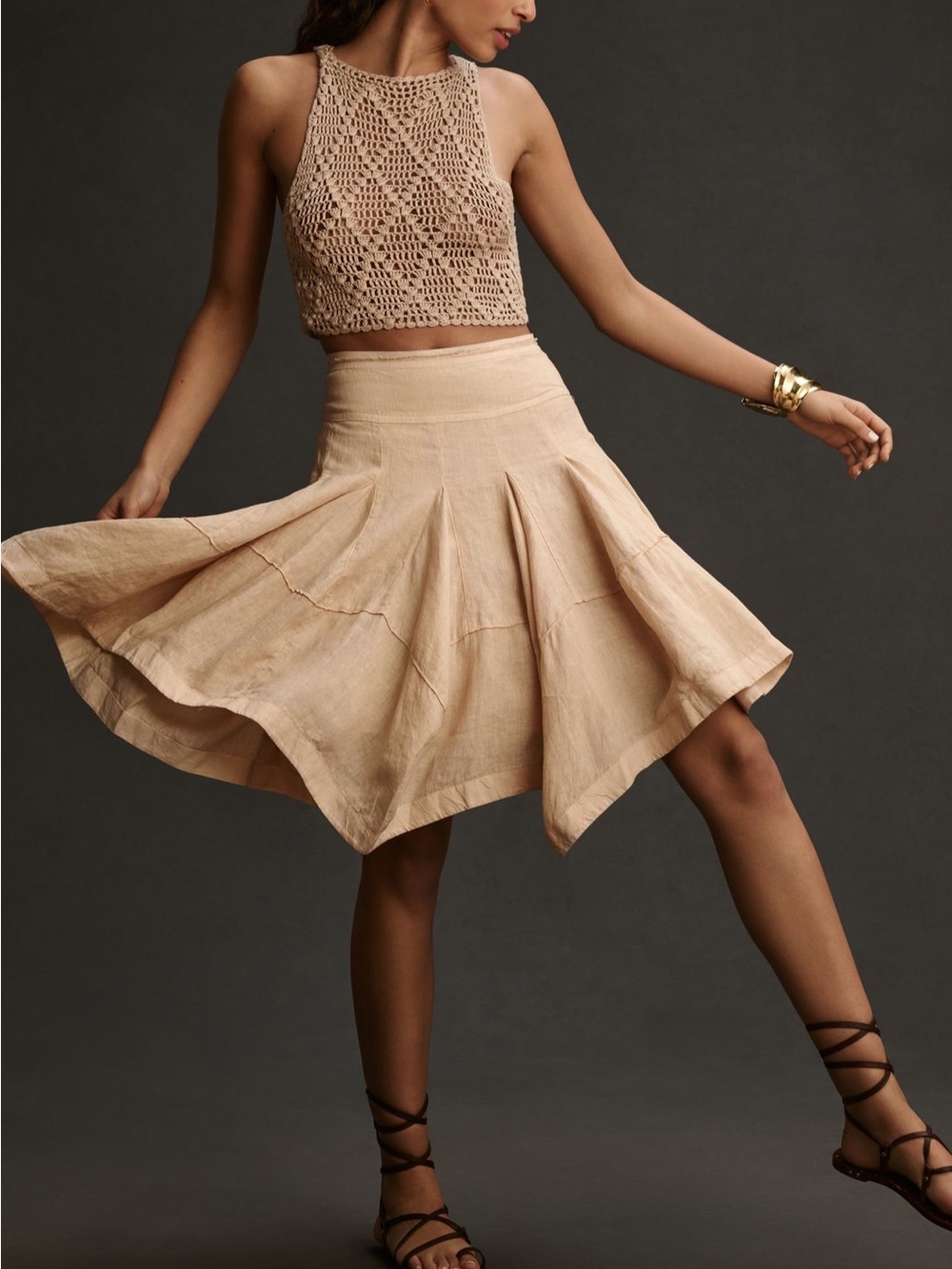 Anthropologie Linen Godet Midi Skirt - Picture 6 of 11